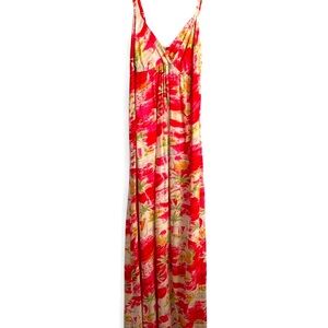 Mossimo Y2K Tropical Maxi Dress Pink White Sleeveless Shirred